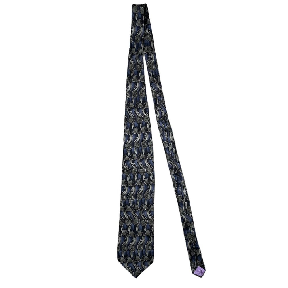 Jimmy V Peggy Fleming Blue Stonehenge Geometric Silk Classic Necktie - Picture 7 of 7